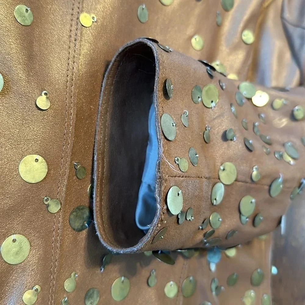Antiqued Tan goat leather tie jacket from Polli says - Picture 7 of 10